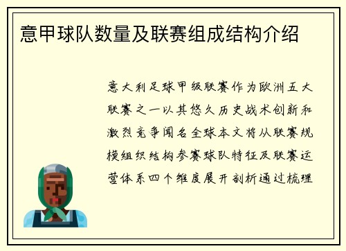 意甲球队数量及联赛组成结构介绍